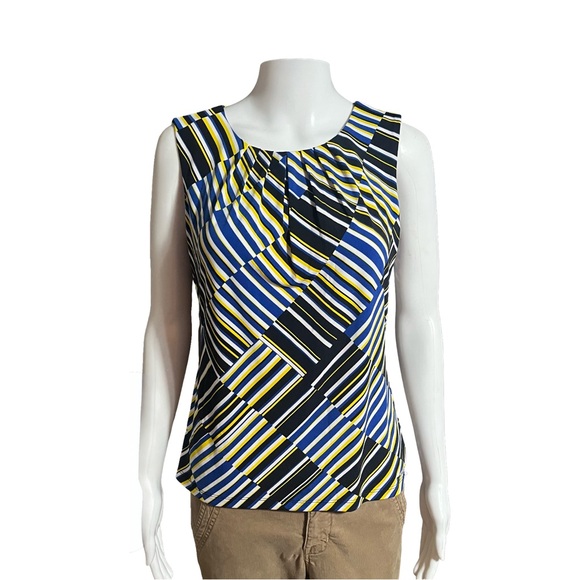 Calvin Klein Blue and Yellow Striped Blouse - Picture 1 of 9